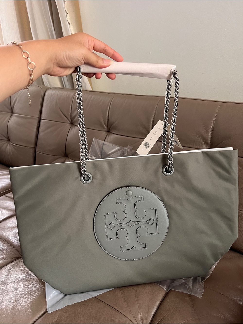 Tory Burch Women's Ella Chain Tote Nylon Logo Tote Bag